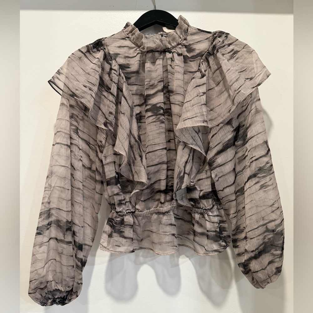 H&M Black and Gray Ruffled Blouse
